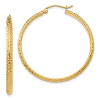 14K Diamond-cut 2.8x37mm Hollow Hoop Earrings-TC797
