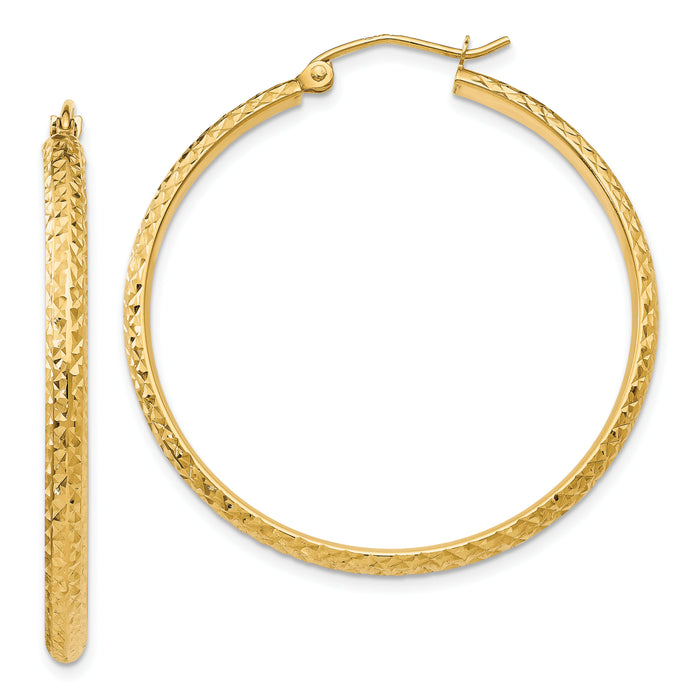 14K Diamond-cut 2.8x37mm Hollow Hoop Earrings-TC797
