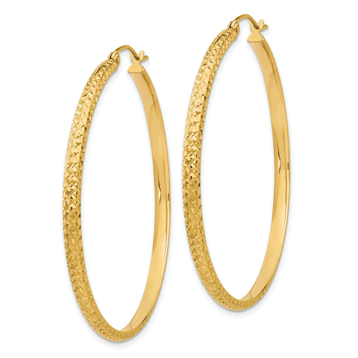 14K Diamond-cut 2.8x46mm Hollow Hoop Earrings-TC798
