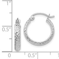 14K White Gold Diamond-cut 2.8x15mm Hollow Hoop Earrings-TC799