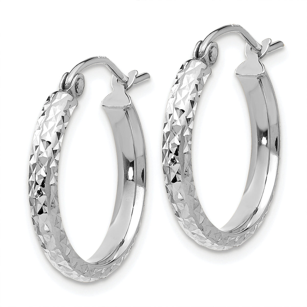 14K White Gold Diamond-cut 2.8x18mm Hollow Hoop Earrings-TC800