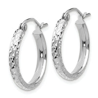 14K White Gold Diamond-cut 2.8x18mm Hollow Hoop Earrings-TC800