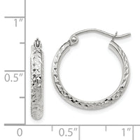 14K White Gold Diamond-cut 2.8x18mm Hollow Hoop Earrings-TC800