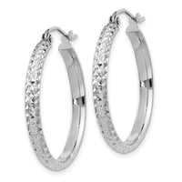14K White Gold Diamond-cut 2.8x25mm Hollow Hoop Earrings-TC801