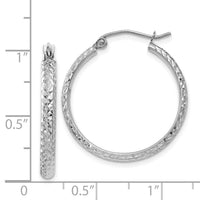 14K White Gold Diamond-cut 2.8x25mm Hollow Hoop Earrings-TC801
