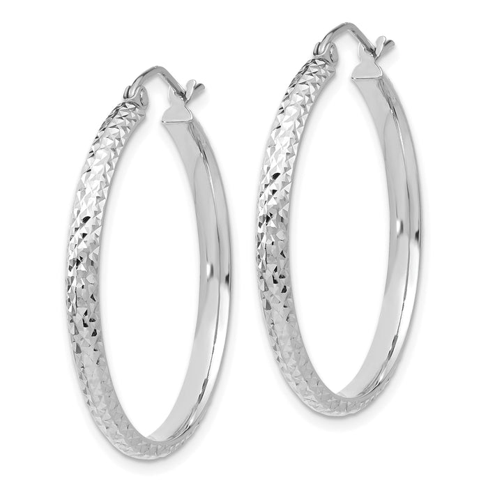 14K White Gold Diamond-cut 2.8x30mm Hollow Hoop Earrings-TC802