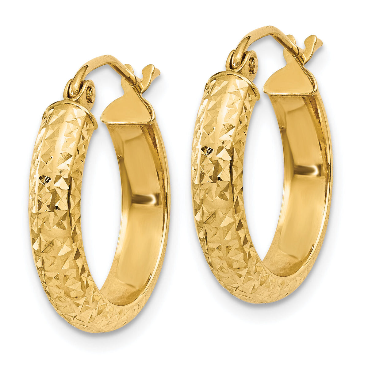 14K Diamond-cut 3.5x17mm Hollow Hoop Earrings-TC806