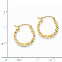 14K Diamond-cut 3.5x17mm Hollow Hoop Earrings-TC806