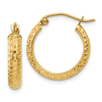 14K Diamond-cut 3.5x17mm Hollow Hoop Earrings-TC806