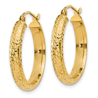 14K Diamond-cut 3.5x22mm Hollow Hoop Earrings-TC807