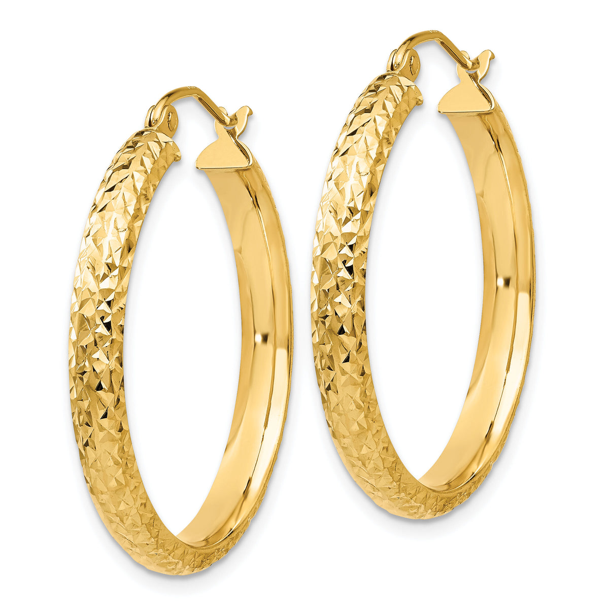 14K Diamond-cut 3.5x28mm Hollow Hoop Earrings-TC808