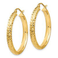 14K Diamond-cut 3.5x28mm Hollow Hoop Earrings-TC808