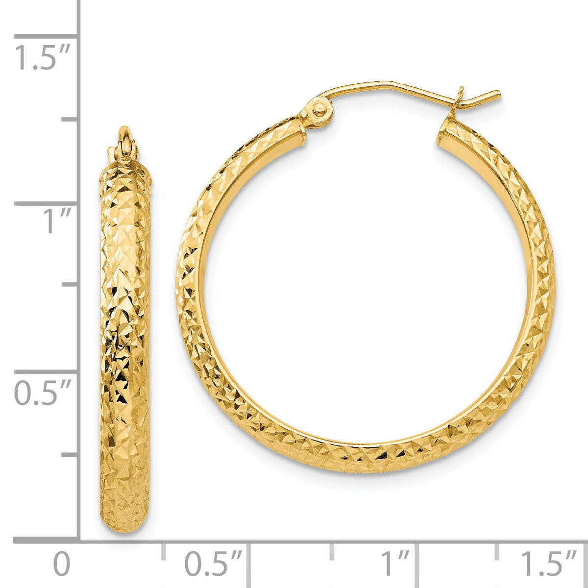 14K Diamond-cut 3.5x28mm Hollow Hoop Earrings-TC808