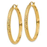 14K Diamond-cut 3.5x38mm Hollow Hoop Earrings-TC809