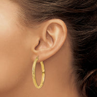 14K Diamond-cut 3.5x38mm Hollow Hoop Earrings-TC809