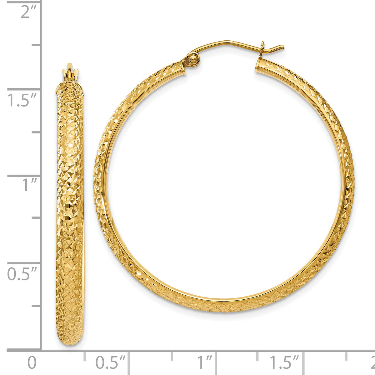 14K Diamond-cut 3.5x38mm Hollow Hoop Earrings-TC809