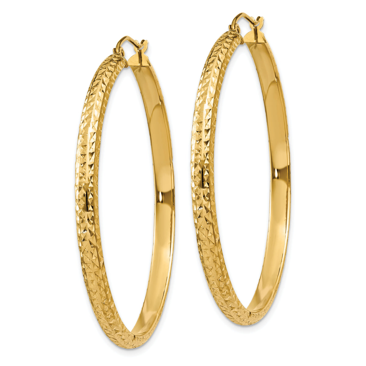 14K Diamond-cut 3.5x46mm Hollow Hoop Earrings-TC810