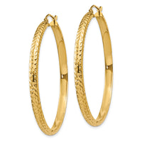14K Diamond-cut 3.5x46mm Hollow Hoop Earrings-TC810
