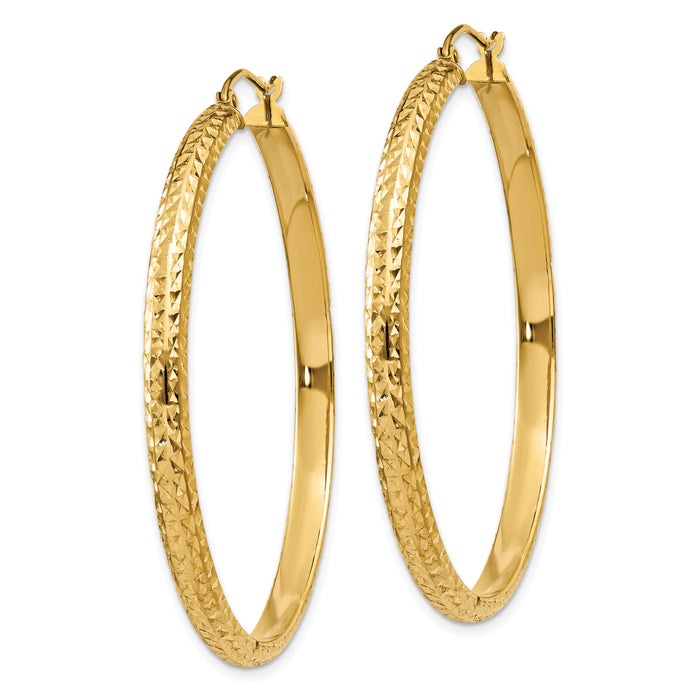 14K Diamond-cut 3.5x46mm Hollow Hoop Earrings-TC810