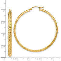14K Diamond-cut 3.5x46mm Hollow Hoop Earrings-TC810