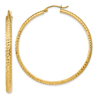 14K Diamond-cut 3.5x46mm Hollow Hoop Earrings-TC810