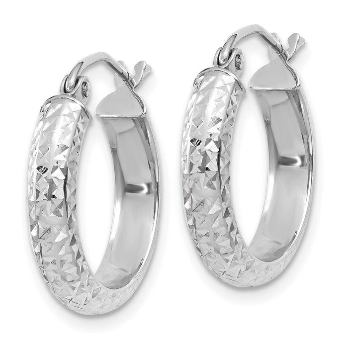 14K White Gold Diamond-cut 3.5x17mm Hollow Hoop Earrings-TC811