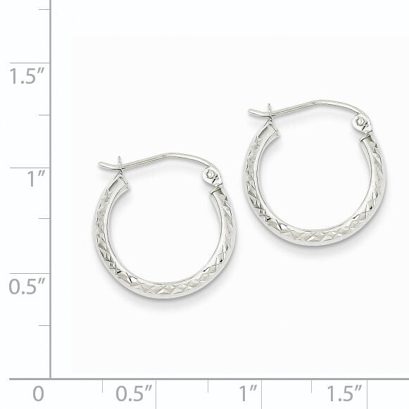 14K White Gold Diamond-cut 3.5x17mm Hollow Hoop Earrings-TC811