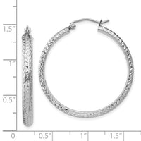 14K White Gold Diamond-cut 3.5x34mm Hollow Hoop Earrings-TC813