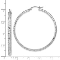 14K White Gold Diamond-cut 3.5x46mm Hollow Hoop Earrings-TC815