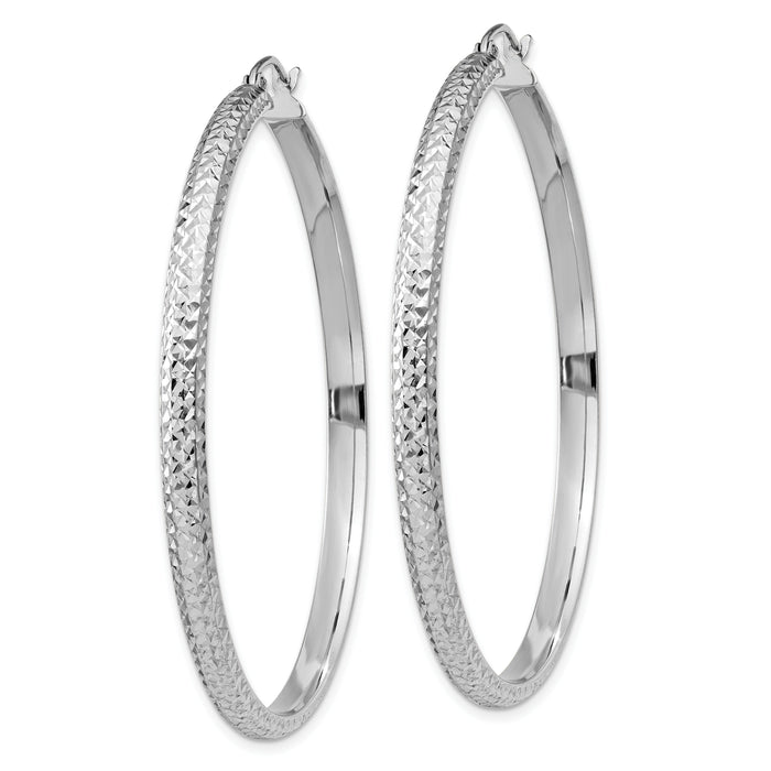 14K White Gold Diamond-cut 3.5x52mm Hollow Hoop Earrings-TC816