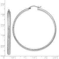 14K White Gold Diamond-cut 3.5x52mm Hollow Hoop Earrings-TC816