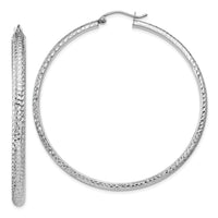 14K White Gold Diamond-cut 3.5x52mm Hollow Hoop Earrings-TC816