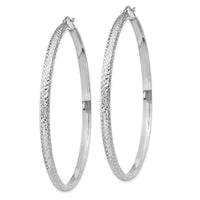 14K White Gold Diamond-cut 3.5x65mm Hollow Hoop Earrings-TC817