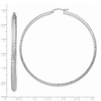 14K White Gold Diamond-cut 3.5x65mm Hollow Hoop Earrings-TC817