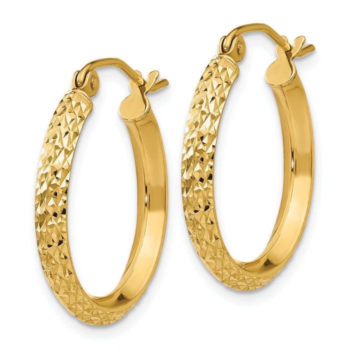 14K Knife Edge Diamond-cut 2.5x20mm Hollow Hoop Earrings-TC818