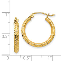 14K Knife Edge Diamond-cut 2.5x20mm Hollow Hoop Earrings-TC818