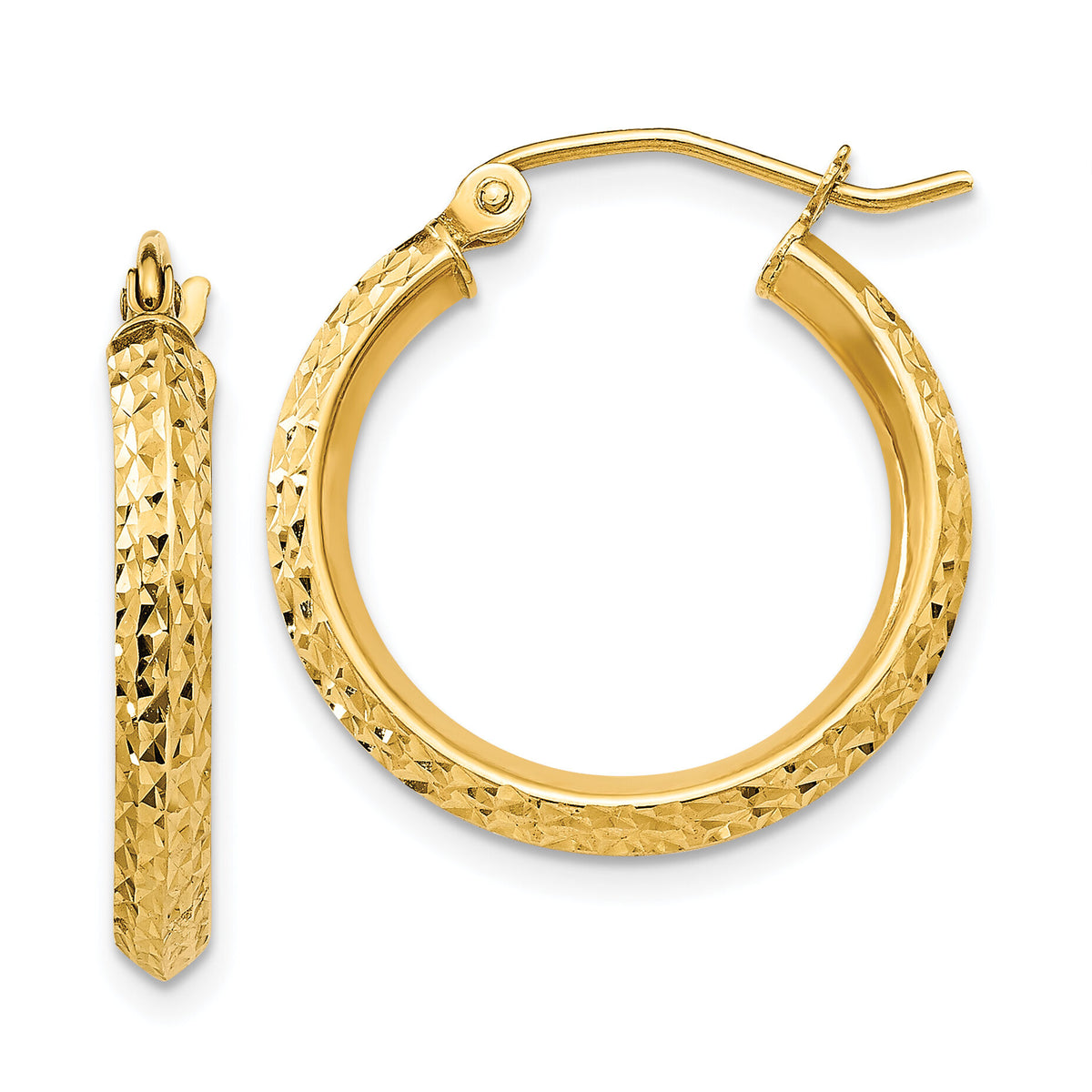 14K Knife Edge Diamond-cut 2.5x20mm Hollow Hoop Earrings-TC818