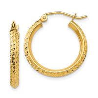 14K Knife Edge Diamond-cut 2.5x20mm Hollow Hoop Earrings-TC818