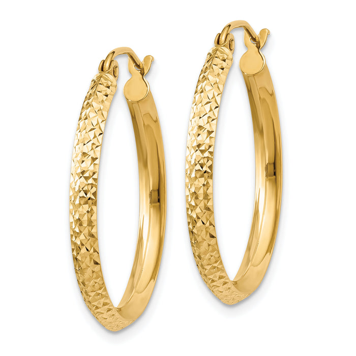 14K Knife Edge Diamond-cut 2.5x25mm Hollow Hoop Earrings-TC819
