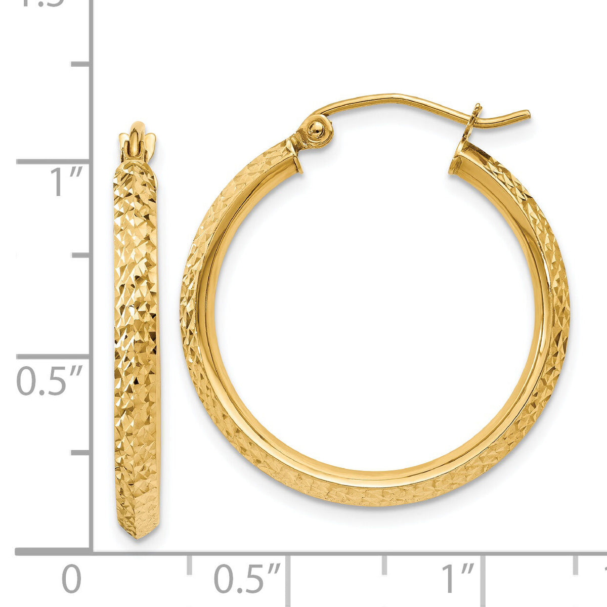 14K Knife Edge Diamond-cut 2.5x25mm Hollow Hoop Earrings-TC819