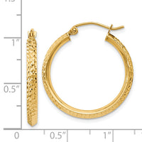 14K Knife Edge Diamond-cut 2.5x25mm Hollow Hoop Earrings-TC819
