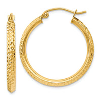 14K Knife Edge Diamond-cut 2.5x25mm Hollow Hoop Earrings-TC819