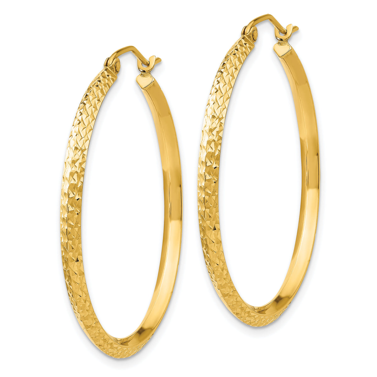 14K Knife Edge Diamond-cut Hollow Hoop Earrings-TC820