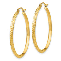 14K Knife Edge Diamond-cut Hollow Hoop Earrings-TC820