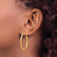 14K Knife Edge Diamond-cut Hollow Hoop Earrings-TC820