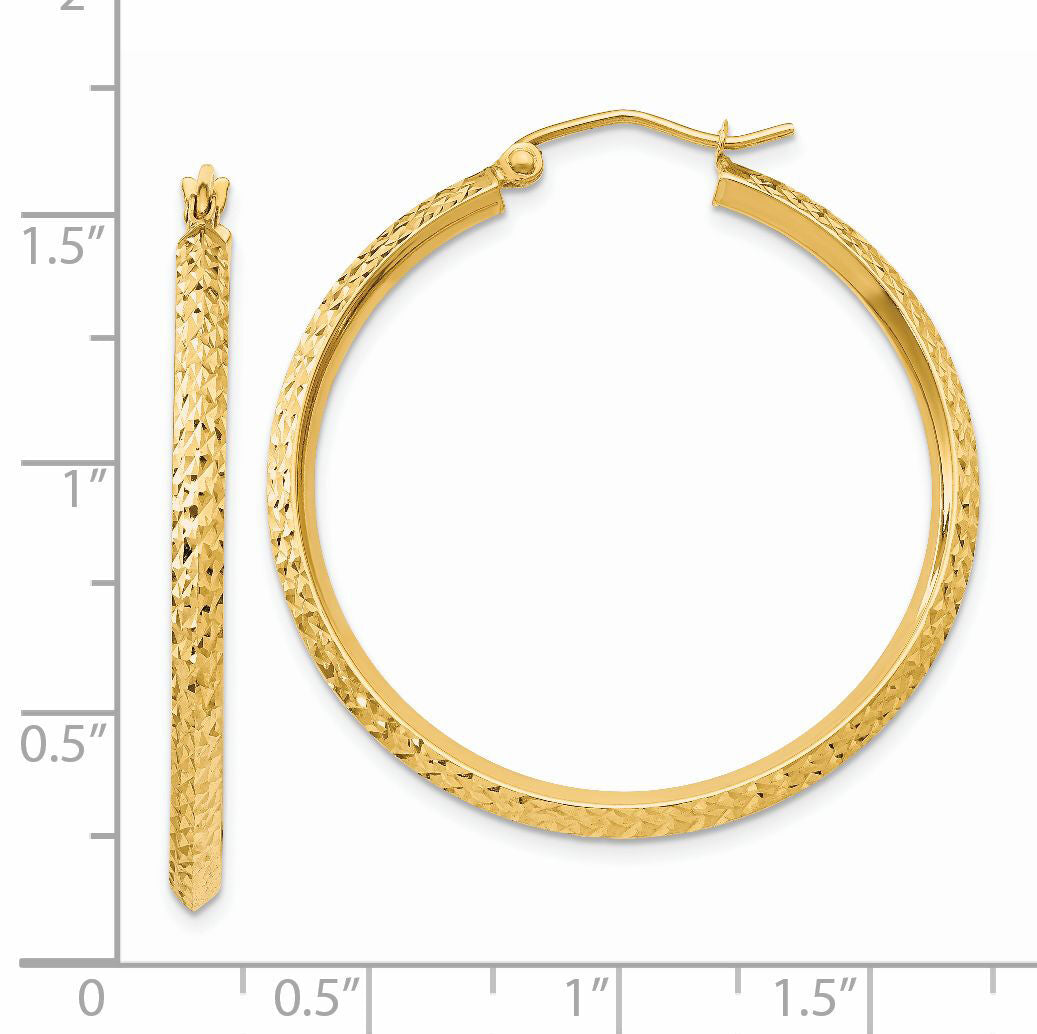 14K Knife Edge Diamond-cut Hollow Hoop Earrings-TC820