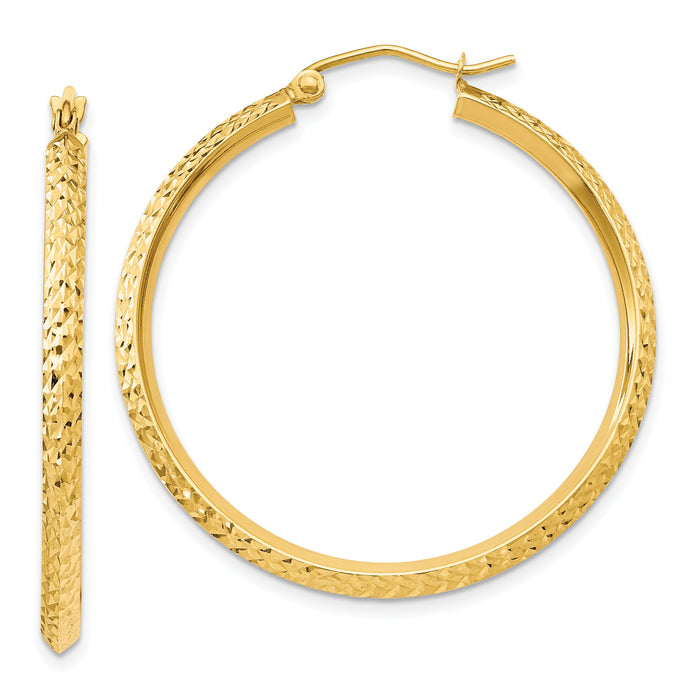 14K Knife Edge Diamond-cut Hollow Hoop Earrings-TC820