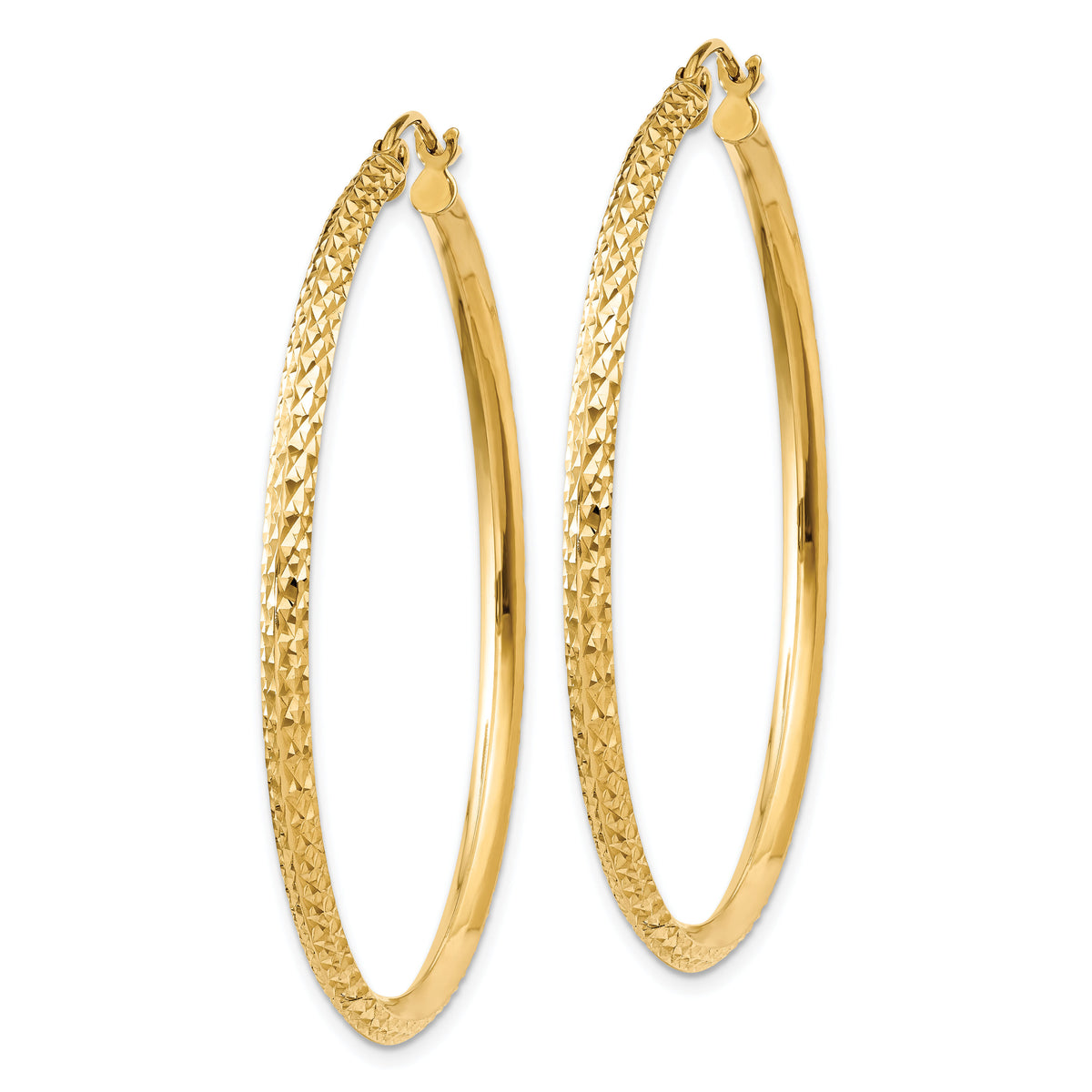 14K Knife Edge Diamond-cut Hollow Hoop Earrings-TC821
