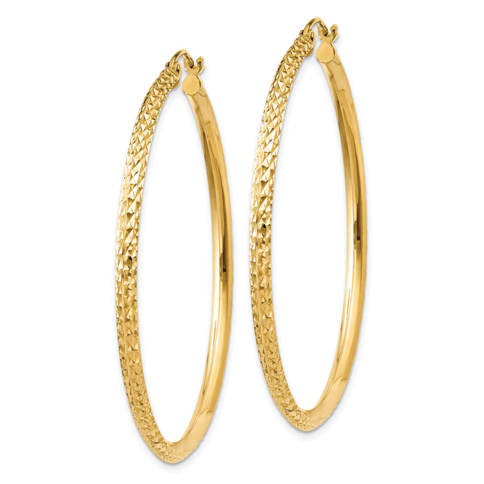 14K Knife Edge Diamond-cut Hollow Hoop Earrings-TC821