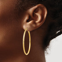 14K Knife Edge Diamond-cut Hollow Hoop Earrings-TC821